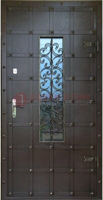 Стальная дверь со стеклом и ковкой ДСК-84 с утеплением в Чебоксарах