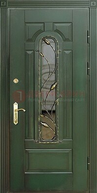 Железная дверь со стеклом и ковкой ДСК-9 для офиса в Апрелевке