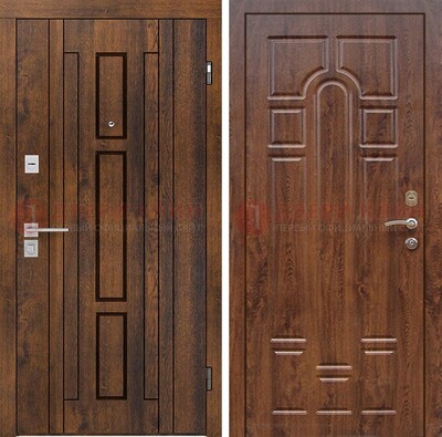 Стальная коричневая дверь с МДФ и коричневой МДФ внутри ДМ-1388 в Апрелевке
