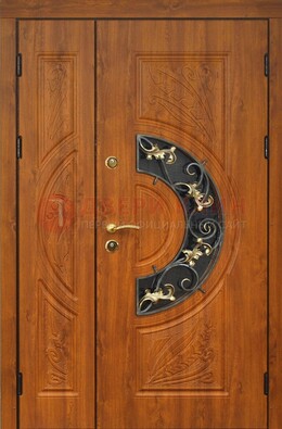 Входная дверь цвета золотой дуб с виноритом и ковкой ДВТ-176 в Апрелевке