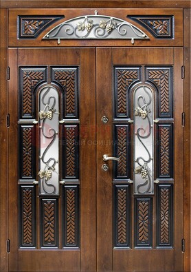 Входная двухстворчатая дверь с виноритом и ковкой ДВТ-183 в Апрелевке