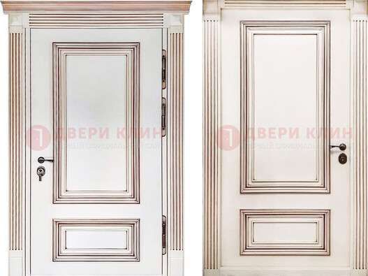 Белая металическая дверь с виноритом для дома ДВТ-239 в Апрелевке