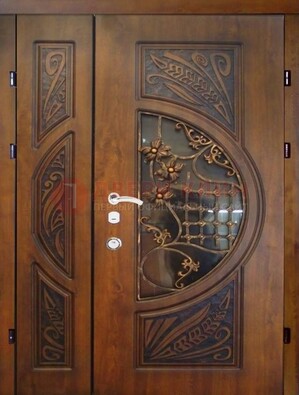 Металлическая дверь с виноритом и резной панелью внутри ДВТ-70 в Апрелевке