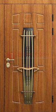 Входная коричневая дверь с терморазрывом и фрезерованной МДФ ДВТ-75 в Апрелевке