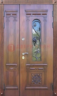 Железная коричневая филенчатая дверь с виноритом и МДФ ДВТ-85 в Апрелевке