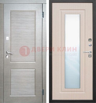 Светлая металлическая филенчатая дверь и МДФ Белый дуб с зеркалом ДЗ-104 в Апрелевке