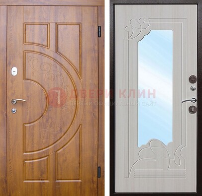 Коричневая металлическая дверь c МДФ с узором и зеркалом ДЗ-105 в Апрелевке