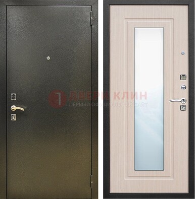 Входная темная дверь c порошковым покрытием и МДФ Белый дуб и зеркалом ДЗ-112 в Апрелевке