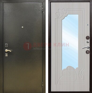 Входная темно-серая дверь c порошковым покрытием и МДФ с резьбой и зеркалом ДЗ-113 в Апрелевке