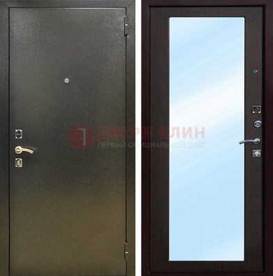 Входная темно-серая дверь c порошковым покрытием и МДФ с зеркалом ДЗ-114 в Апрелевке