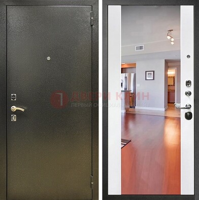 Входная темно-серая дверь c порошковым покрытием и Белой МДФ с зеркалом ДЗ-115 в Апрелевке