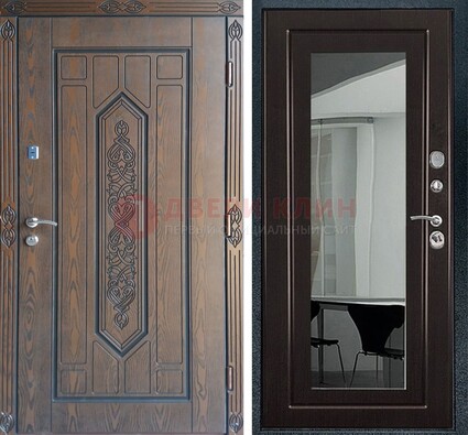 Уличная коричневая дверь c виноритом и МДФ Венге с зеркалом ДЗ-116 в Апрелевке