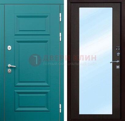 Зеленая входная дверь терморазрыв c виноритом и МДФ с зеркалом ДЗ-122 в Апрелевке
