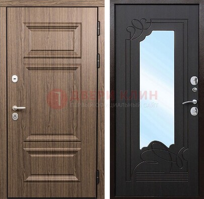 Входная коричневая дверь с зеркалом МДФ Венге ДЗ-127 в Апрелевке