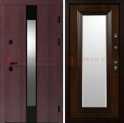 Темная стальная дверь МДФ с обеих сторон с зеркалом ДЗ-143 в Апрелевке