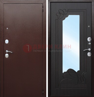 Коричневая стальная дверь с зеркалом ДЗ-18 в Апрелевке