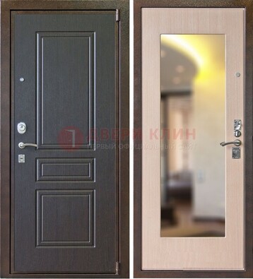 Коричневая стальная дверь с зеркалом МДФ внутри ДЗ-27 в Апрелевке