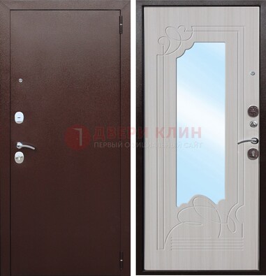Коричневая металлическая дверь с зеркалом МДФ внутри ДЗ-33 в Апрелевке