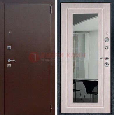 Входная дверь с порошковым напылением Медный антик/Белый дуб с зеркалом ДЗ-63 в Апрелевке
