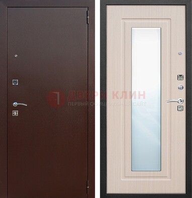 Входная дверь с порошковым покрытием филенчатой МДФ и зеркалом ДЗ-65 в Апрелевке