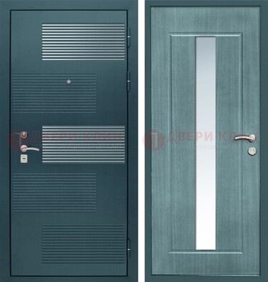 Входная дверь с зеркальной вставкой внутри с голубым МДФ с зеркалом ДЗ-71 в Апрелевке