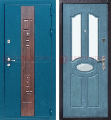 Голубая металлическая дверь МДФ с тремя зеркальными вставками ДЗ-78 в Апрелевке