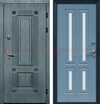 Голубая филенчатая дверь с МДФ и зеркальными вставками внутри ДЗ-80 в Апрелевке