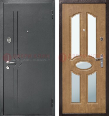 Железная серая дверь с порошковым напылением и МДФ с зеркалом ДЗ-90 в Апрелевке