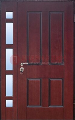 Красная входная полуторная дверь со стеклом ПЛ-10 в Апрелевке